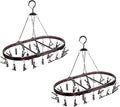Underwear Drying Rack with 26 Clips - Aluminum Hanging Drying Rack for Socks, Baby Clothes & Lingerie | Space-Saving Oval Design & Wind-Resistant Hooks (Dark Red) - 2 Pack