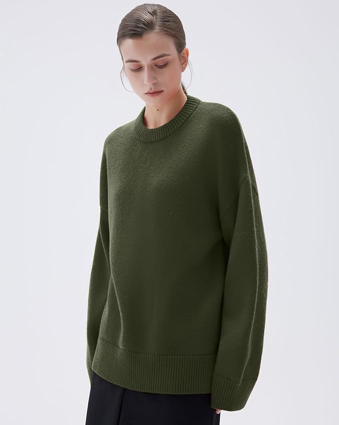 SUUKSESS Women Cashmere Blend Oversized Crew Neck Long Sleeve Pullover Sweaters