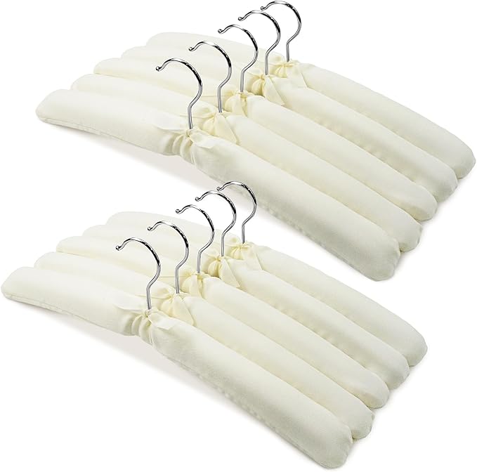 10 Pack Anti Slip Padded Hangers, 17 Inch Beige Cushioned Hangers with Sponge Shoulder Pads for Coat, Sweater and Wedding Dress