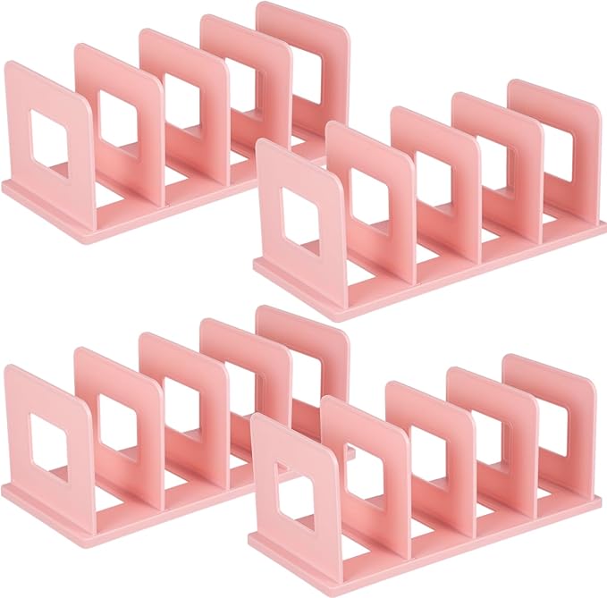 4PCS Purse Organizers, 13.7 x 5.9 x 5.5-Inches,Adjustable Closet Organizer, Handbag Shelf Divider Storage Organizer for 8 Big Handbags/16 Small Handbags（Pink）