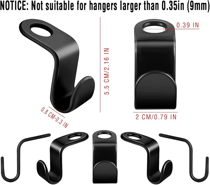 200Pcs Clothes Hanger Connector Hooks, Heavy Duty Cascading Hanger Hooks Extender Clips Velvet Connection Hooks for Clothes Cabinet Closet Organizer Space Savers Outfit Hangers, Black