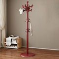 CraftThink Pine Coat Rack, Free Standing Tree Hanger Coat Tree for Clothes, Hats, Bags, Purses, with Double Prong Hooks, for Entryway, Hallway, Bedroom (Round Base 16" L x 16" W x 67" H, Red