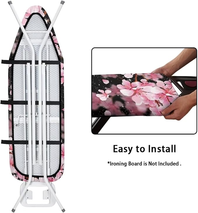 GLENLCWE Pink Cherry Blossom Ironing Board Cover Standard Sizes 15x54 Inch Polyester Iron Board Cover Padding Replacement Protector with Elastic Edge,Home Decoration