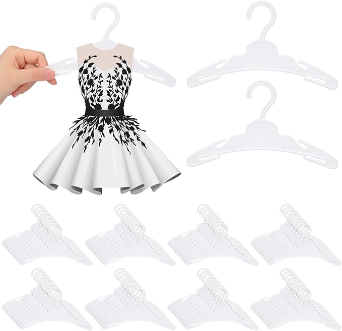 Soulchen 100 Pcs Doll Clothes Hangers for 18 Inch Dolls, Plastic Clothes Hangers with Non-Slip Clips, Space-Saving Wardrobe Accessories for Gown Dress Outfit (White)