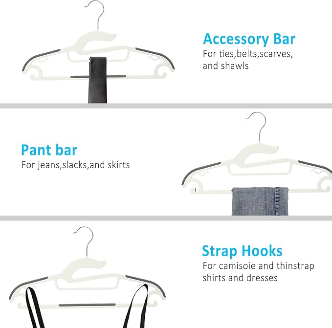 Tinfol Plastic Hangers 30Pack, Heavy Duty Dry Wet Clothes Hangers with Non Slip Pad, 16.3inch Space Saving Hanger, 360° Swivel Silver Hook for Shirts Pants Underwear Sweaters