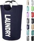 Large Laundry Basket Collapsible，Freestanding Clothes Hamper Bag with Handles – Tall Folding Dirty Laundry Bin，Sturdy Laundry Sorter for College Dorm，Laundry Room – 130L (Navy Blue)