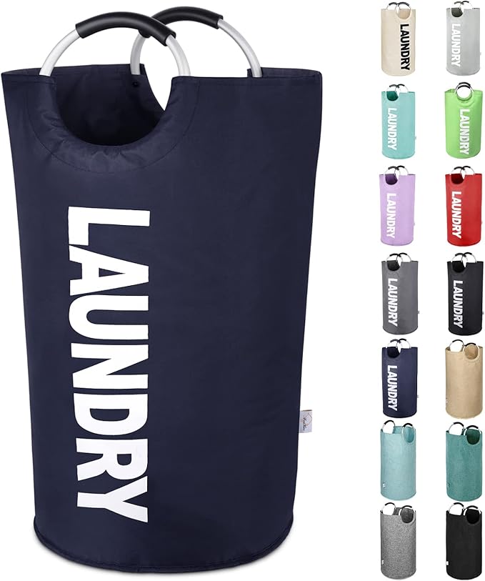 Large Laundry Basket Collapsible，Freestanding Clothes Hamper Bag with Handles – Tall Folding Dirty Laundry Bin，Sturdy Laundry Sorter for College Dorm，Laundry Room – 130L (Navy Blue)