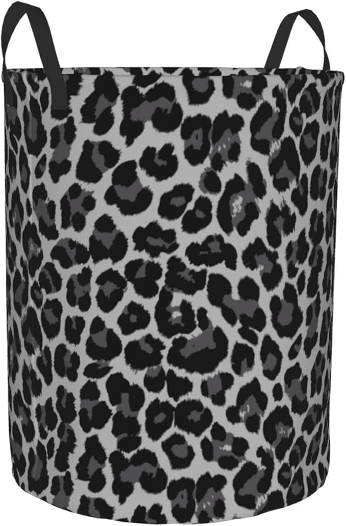 Grey Leopard Round Laundry Hamper Cheetah Gray Storage Basket Toys Clothes Organizer Bin For Home Bathroom Bedroom Dorm Nursery, 38l