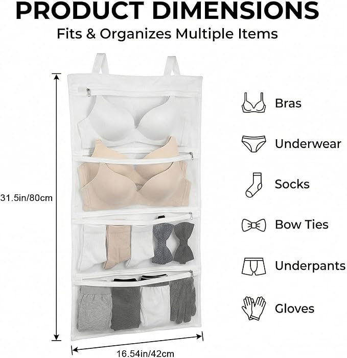 2 Pack Bra Laundry Bags for Washing Machine Bra Bags for Laundry 4-in-1 Mesh Bag for Washing, Drying, Storage and Dust Protection(A–D Cup Capacity)