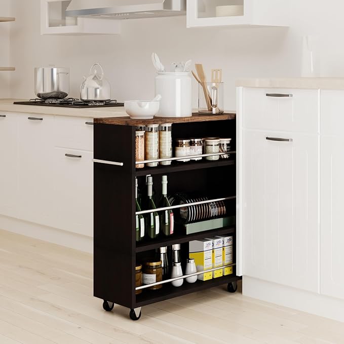 ALBAD Slim Rolling Cart,4-Tier Storage Cart with Wheels,7.9”W Slim Storage Carts with Handle for Kitchen Laundry Narrow Places Bathroom Dining Room Small Spaces