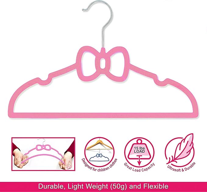 Velvet Hangers 20 Pack, 16" Non Slip Adult Hangers, 360 Degree Swivel-Hook, Ultra Slim Clothes Felt Hanger Space Saving, Durable & Cute for Coats, Jacket, Shirts, Dress (Velvet, Bow)
