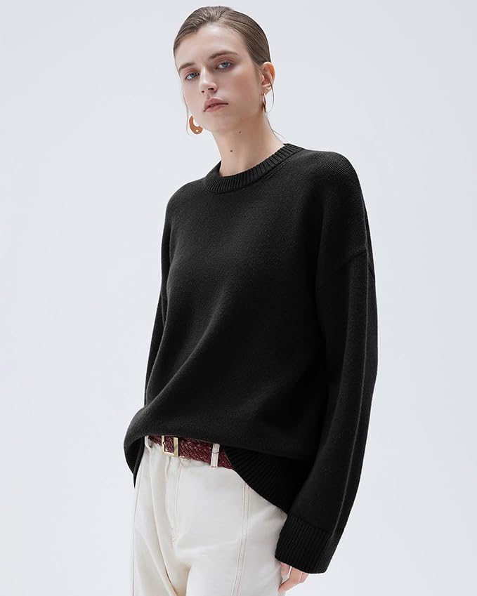 SUUKSESS Women Cashmere Blend Oversized Crew Neck Long Sleeve Pullover Sweaters