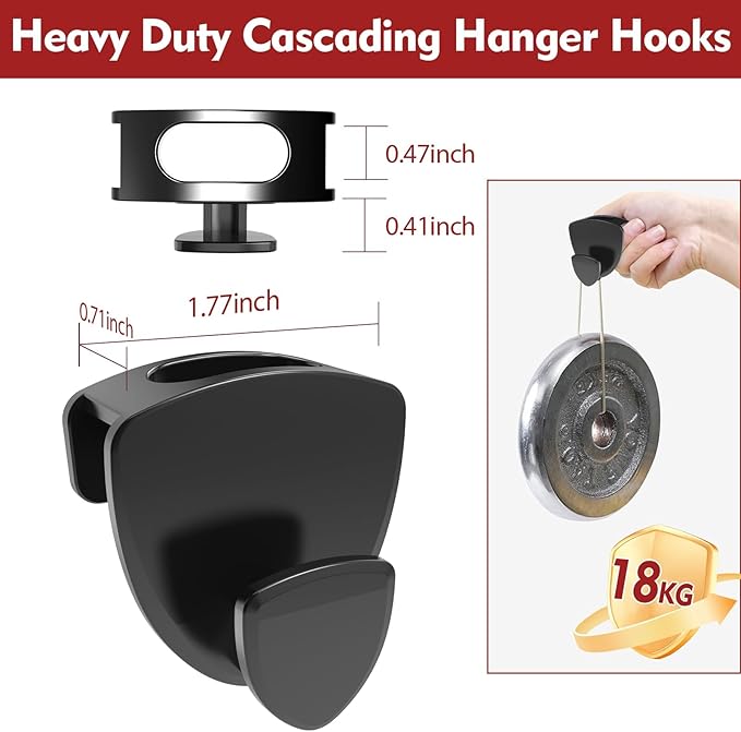Space Saving Standard Hanger Hooks 100Pcs, Upgrade Heavy Duty Space Saver Hangers Connector Hooks for Clothes, Premium Hanging Closet Organizer for Dorm, Ganchos para Colgar Ropa, Black
