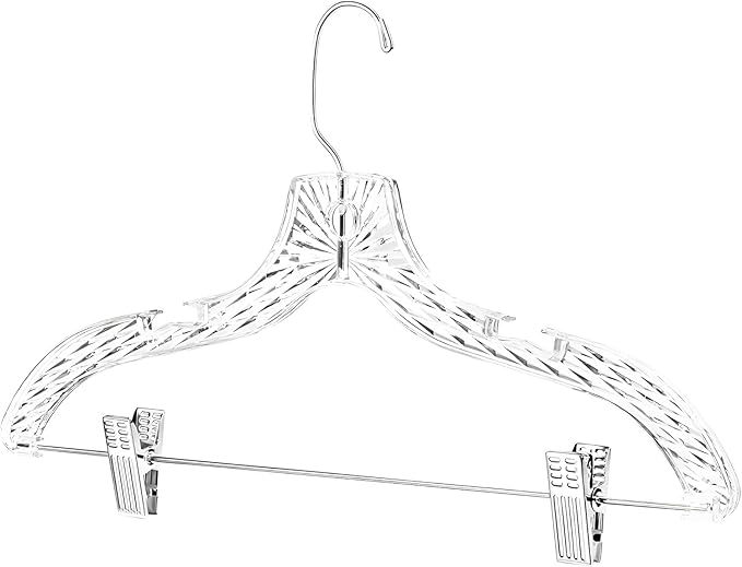 Clothes Hangers with Clips Plastic Set of 25 Pack Heavy Duty Hangers Dresses, T-Shirts Shirt Suit Hangers for Closet Organization Crystal Clear Hanger Pants Skirt Hanger Women and Men