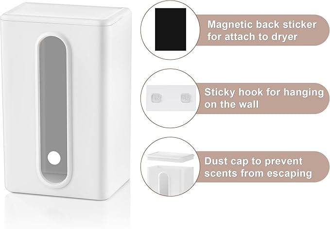 Magnetic Dryer Sheet Holder for Laundry Room, Dryer Sheet Container ,Dryer Sheet Dispenser,Wall Dryer Sheet Box for Laundry Organization and Storage,Plastic Fabric Sheet Holder with Lid,Cream White