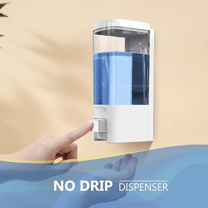 SVAVO Wall Mount Soap Dispenser, Manual Liquid/Lotion Pump Sterilizer Hand Dispenser Shower Shampoo Lotion Gel Container for Bathroom Guestroom Hotel, 17fl.oz/500ml, White