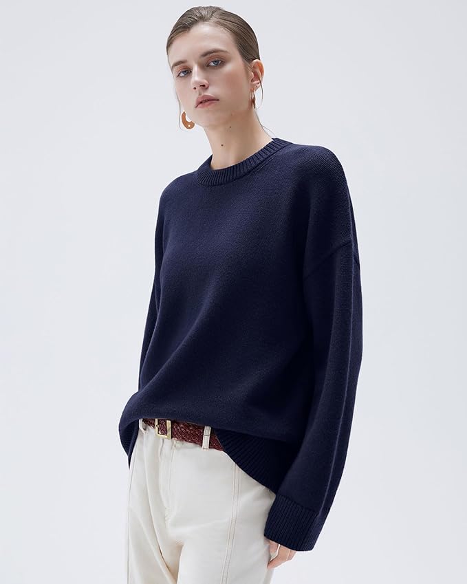 SUUKSESS Women Cashmere Blend Oversized Crew Neck Long Sleeve Pullover Sweaters