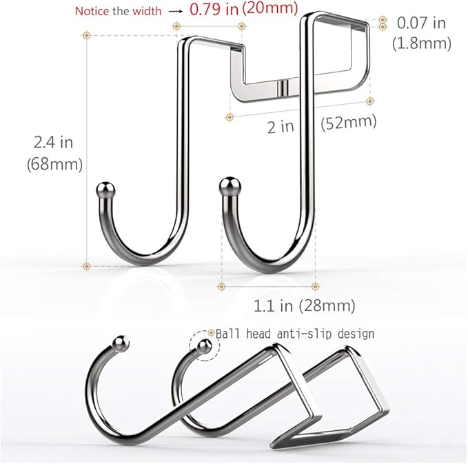 Poeland Over Cabinet Drawer Double Hooks 304 Stainless Steel Narrow Door Hook for Kitchen, Bathroom, Drawer, Wardrobe Door, Cabinet Door, Office Cubicle Partition Hook Pack of 4