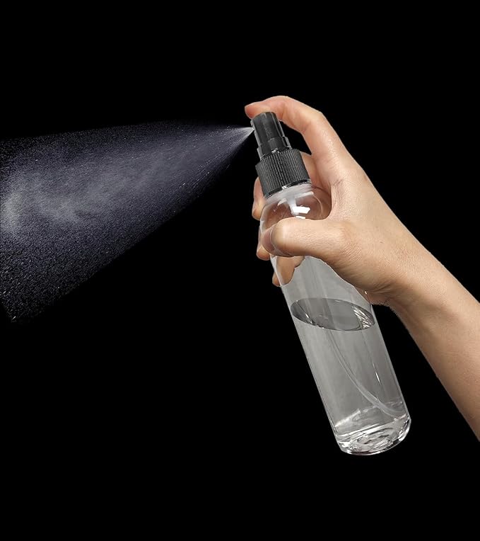 ljdeals 8 oz Clear Plastic Spray Bottles, Black Fine Mist Sprayer, Refillable Empty Bottles for Essential oils, Perfumes, Travel. Pack of 2, Made in USA