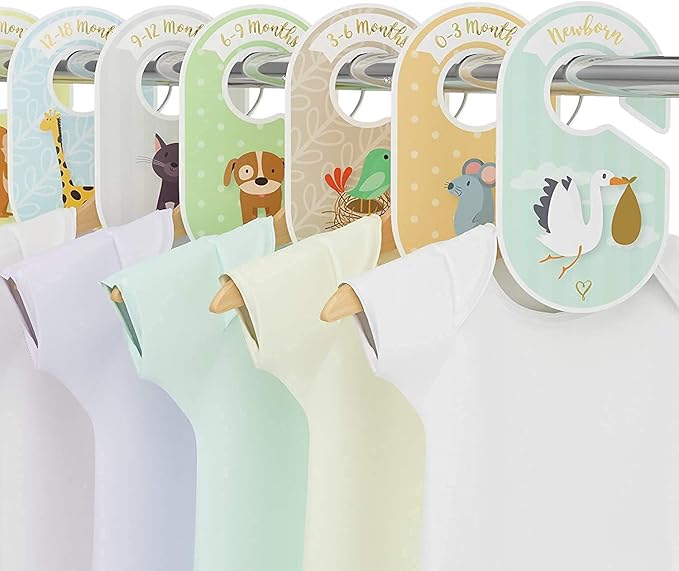 Baby Closet dividers & Baby Clothes Organizer - 18 x Baby Clothes Closet dividers - Neutral Hangers (boy & Girl) - Size & Age Baby Clothes dividers - Cozy Hedgehog