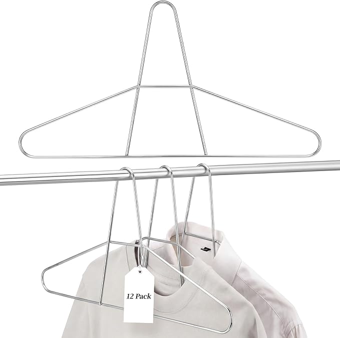 Leinuosen 12 Pack 17 Inch Heavy Duty Metal Anti-theft Hanger Stainless Steel Wire Security Clothes Hangers for Suits, Coats, Jackets, Anti-theft Security Chrome Hangers for Hotel, Gyms, Retail and RVs