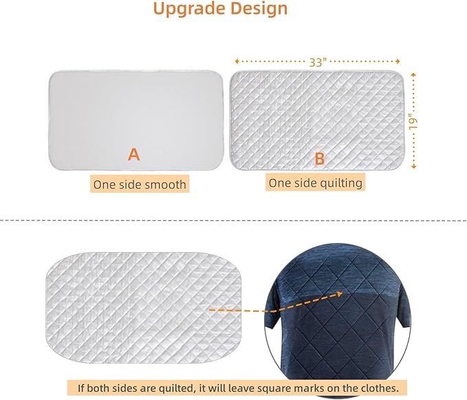 Ironing Mat Blanket Ironing Board Replacement, Iron Board Alternative Cover, Portable Travel Ironing Pad, Quilted Heat Resistant Ironing Pad Cover for Washer, Dryer, Table Top 33"X 19" (No Magnetic)
