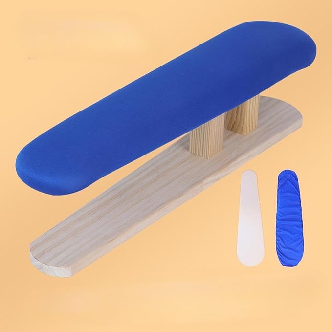 Mini Ironing Board with Wood Base Replacement Cover Ironing Stool Iron Board for Craft Rooms Household Collars Garments Cuffs, Blue 57cmx13cmx16cm