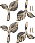 Leaf Shaped Wall Hooks Set of 4 Small Decorative Iron Coat Hooks for Bedroom Bathroom Kitchen Storage Vintage Style Clothes Hooks 3.07X2.75 Inches