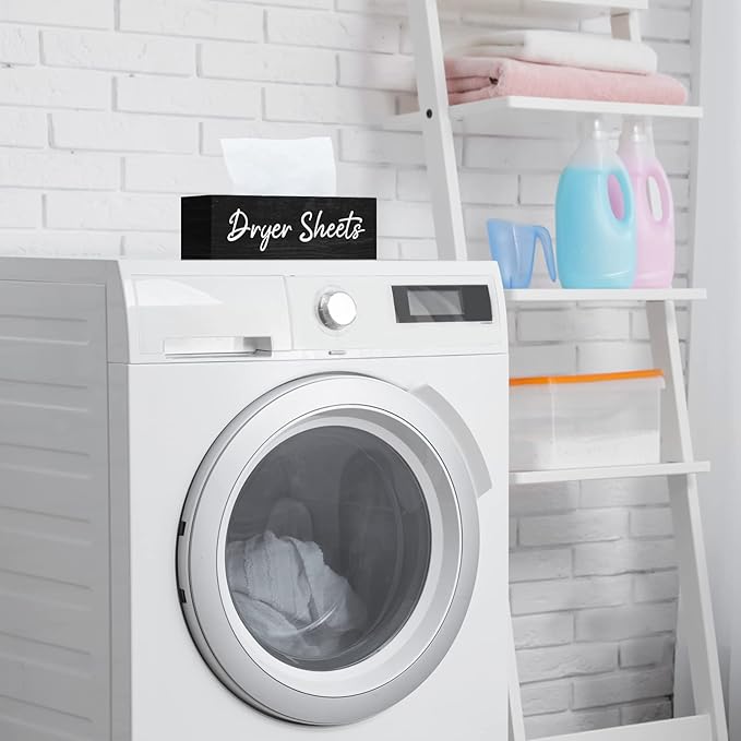 Blulu Dryer Sheet Holder for Laundry Room Wooden Dryer Sheet Container Sheets Dispenser Box Wooden Container Modern for Organizing Fabric Laundry Pods, 7.87 x 4.72 x 2.75 Inches(Black)