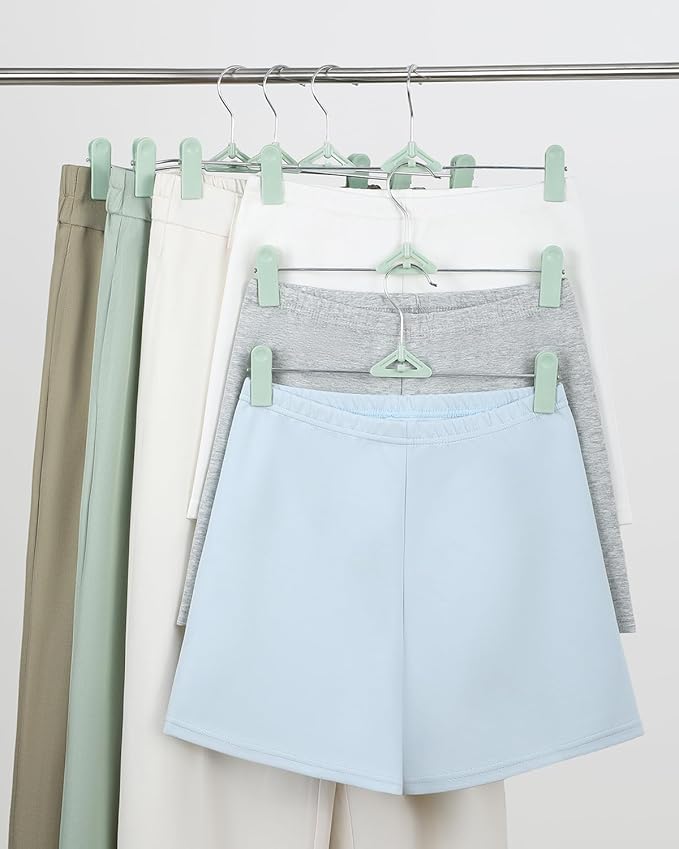 Skirt & Pant Hangers with Clips for Women - 30 Pack Space Saving Stackable Cute Skirt Hangers with Clips - Non-Slip, Adjustable for Kid, Men, Children, Baby, Green