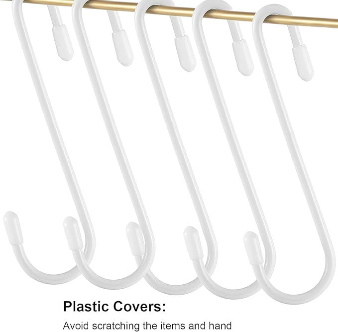Hotop 36 Pcs White S Hooks for Hanging 4.7 Inch Heavy Duty S Shaped Hook Rack Metal Non Slip Hanger for Christmas Tree Stocking Kitchen Pot Utensils Closet Wire Bathroom Bedroom Pan Bag Towel Plant