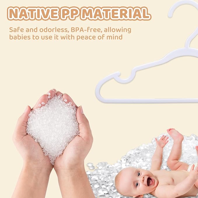 60 Pack White Baby Hangers 11.42 Inch - Kids Non-Slip Clothes Hangers for Infant & Child, Durable Plastic Children's Hangers for Closet, Pants, Coats, Skirts