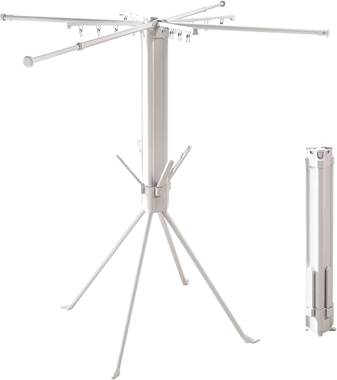 Four-Legged Clothes Drying Rack, Foldable & Collapsible Laundry Drying Rack, Drying Rack Clothing with Sock Clips & 4 Shoe Holders, Space-Saving Rack for Indoor and Outdoor Use