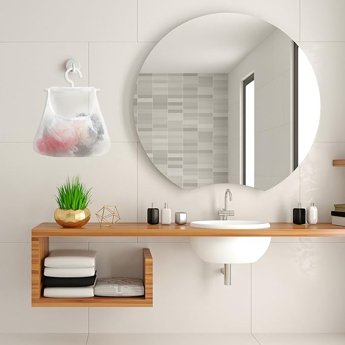 Mesh Storage Hanging Bag with Swiveling Hook - Breathable Clothes Pin Bag for Kitchen Bathroom Bedroom Laundry Organization - Multi-Purpose Hanging Clothes Pin Organizer