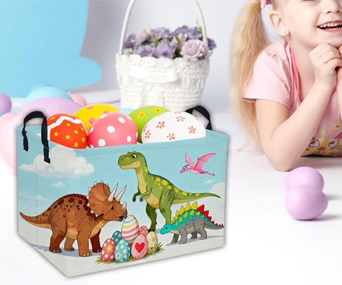 Rectangular Easter Dinosaur Basket Kids Basket Rectangular Cute Storage Bin Organizer Box Room Decor for Home Decor.(Dinosaur family)