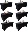 6 Pack - Elegant Black Stretch Spandex Table Cover (48Lx24Wx30H Inches), Non-Iron Fitted Tablecloth for 4-Foot Rectangular Folding Tables -Ideal for Banquets, Weddings & Festivals