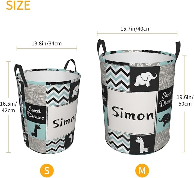 Jungle Cute Animal Personalized Laundry Hamper Custom with Name Collapsible Waterproof Storage Basket with Handles for Bedroom Decor Gift.