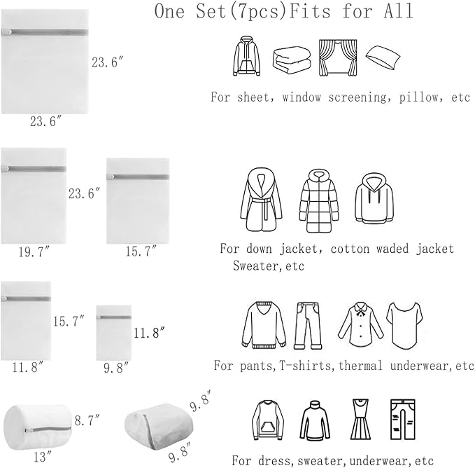 Mesh Laundry Bags - 7pcs Premium Zippered Fine Mesh Laundry Bags Set, Laundry Washing Machine Bag, Lingerie Bags for Washing Delicates Suitable for Laundry,Travel