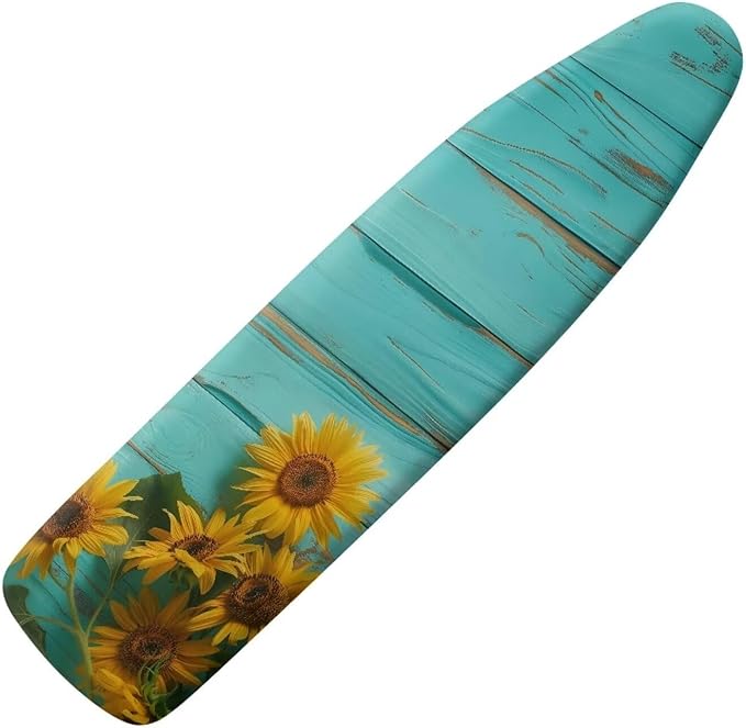 Wooden Sunflower Ironing Board Cover and Pad, Resist Scorching and Staining, 15x54 Heavy Duty Iron Pad Covers Standard Boards with Elastic Edges,