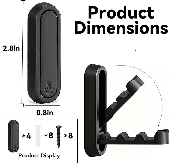 4PCS Folding Coat Hooks,Black Wall Hooks for Hanging, 4 Folding Coat Hooks, Flip Down Heavy Duty Hooks Robe Hook Wall Mounted for Clothes, Towels, Hats & More