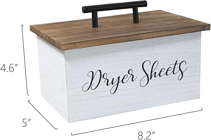 Dryer Sheet Holder, Farmhouse Dryer Sheet Dispenser, Wood Dryer Sheet Container Box with Lid, Rustic Dryer Sheet Caddy, Fabric Softener Storage Organizer Bin for Laundry Room Decor