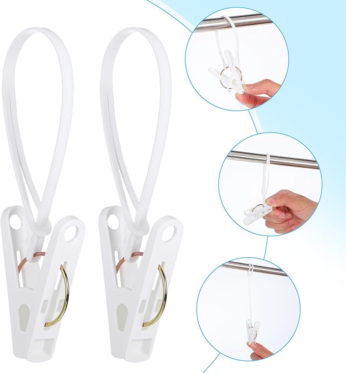 150 Pcs Clothes Pins Clothes Peg Clip Pins with Plastic Rope for Clothesline, Heavy Duty Laundry Hooks Hanging Clips Bulk Windproof Clothes Hanger for Hanging Clothes Socks Pants Bra Underwear Towel