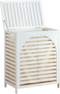 Laundry Hamper with Lid, Bamboo Clothes Laundry Basket with Handles, Removable 2-Section Liner bag, Hampers for Bedroom Aesthetic, Large Storage for Bath Towel, Sheets or Toys, Home (White)
