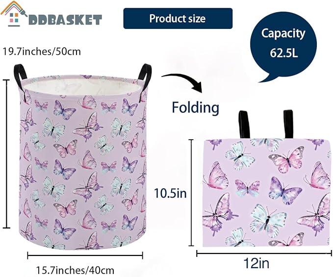 Kids Laundry Basket Animal Hamper for Nursery Butterfly Hamper Cute Kids Storage Bin Organizer Room Decor for Home(Butterfly)
