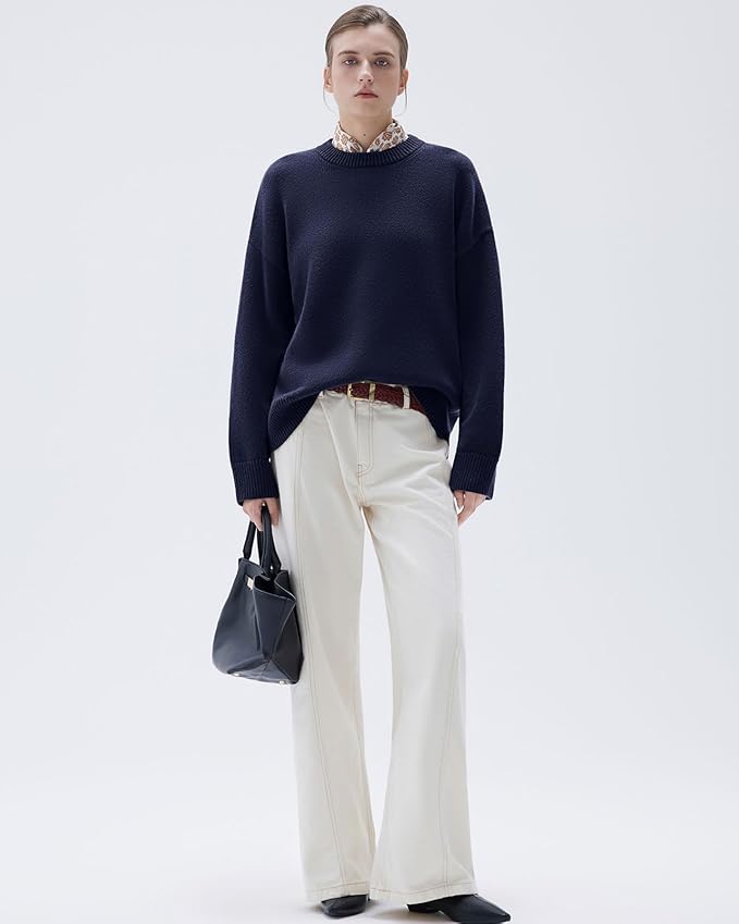 SUUKSESS Women Cashmere Blend Oversized Crew Neck Long Sleeve Pullover Sweaters