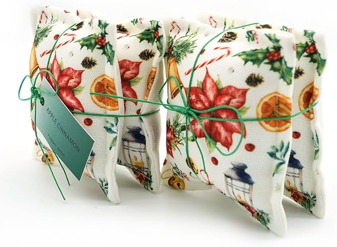 AUCUDA 4pcs Apple Cinnamon Sachet Bags for Spring Decorations Drawers and Closets, Scented Potpourri Packets for Women Outfits, Fragrance Pillow for Bedroom Indoor, Fresheners for Valentine‘s Day.