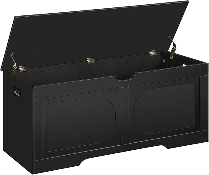 Storage Chest, 47.2” Toy Box, Entryway Storage Trunk, Shoe Bench with Storage, Engineered Wood Storage Cabinet with 2 Safety Hinges, Entrance Bench for Bedroom, Living Room, Black SCBK2201