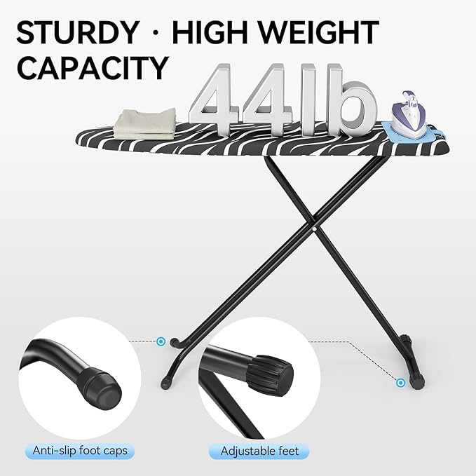 APEXCHASER Ironing Board Full Size, Iron Board with Silicon Rest, Foldable Ironing Boards Standard Size, Heavy Duty Iron Stand Boads, Ironing Table with 7 Height Adjustable Anti-Slip Feet, 13x43 Gray