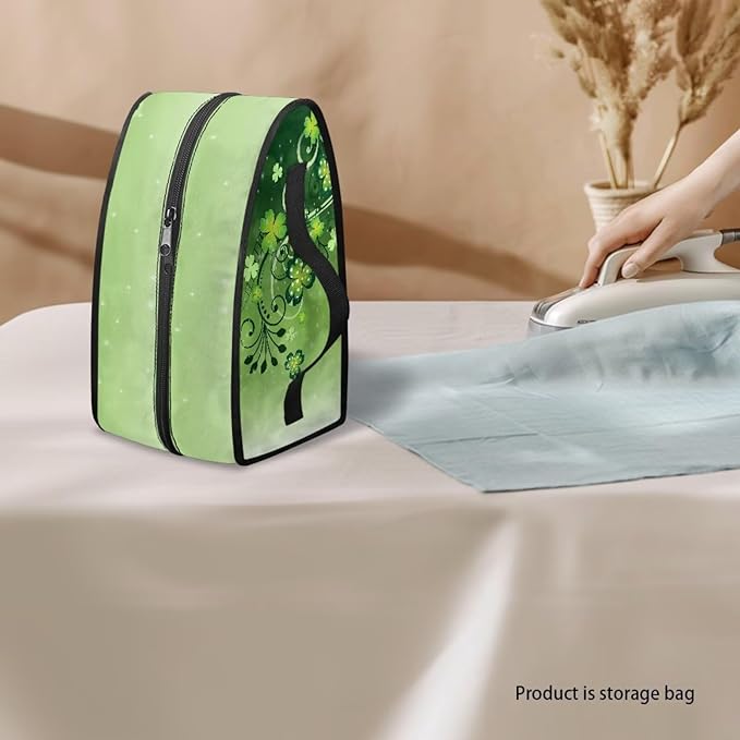 Green Lucky Leaves Design Iron Storage Case Protective Carrying Bag with Zipper Handle Portable Universal for Most Iron