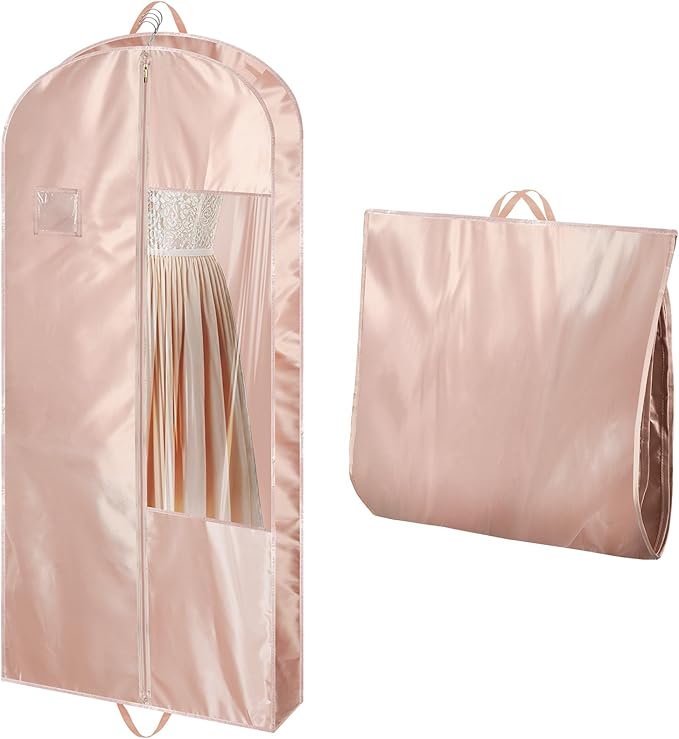 Garment Bags for Hanging Clothes and Travel with 4" Gusseted, Suit Cover for Clothes,Coats,Suit,Jackets,Dress,Shirts,Skirt. (Pink-48"-1pcs-Satin Fabric)